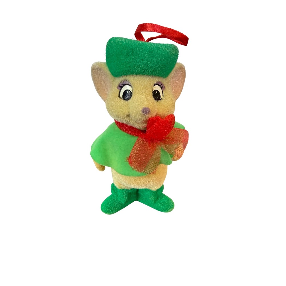 Vintage 1990 Flocked Disney Christmas Ornament Bianca Mouse Rescuers Down Under